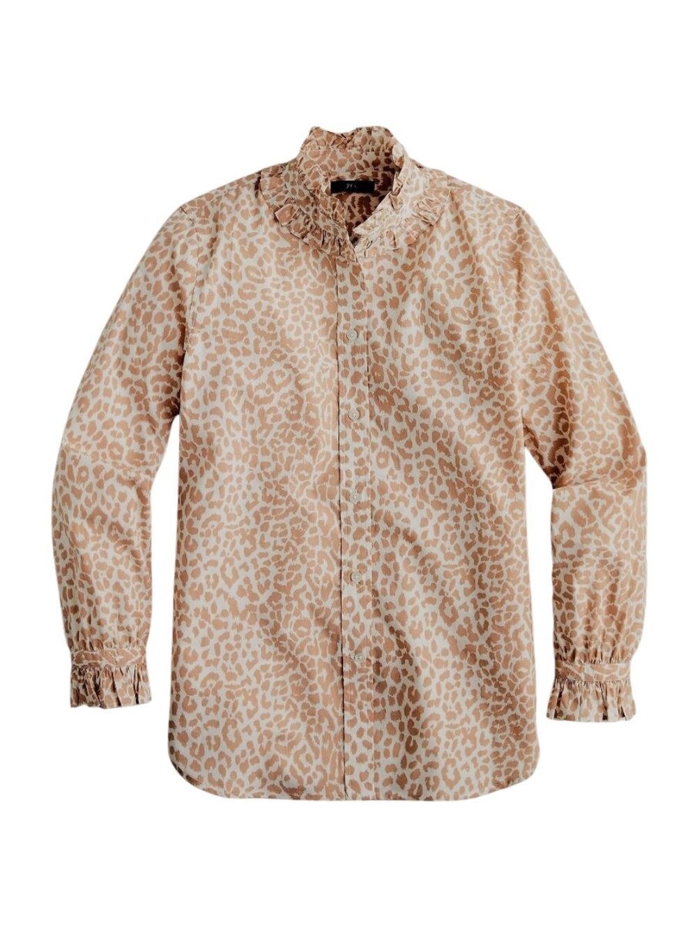 J. Crew Leopard Print Classic Fit Ruffle Collar Button Down